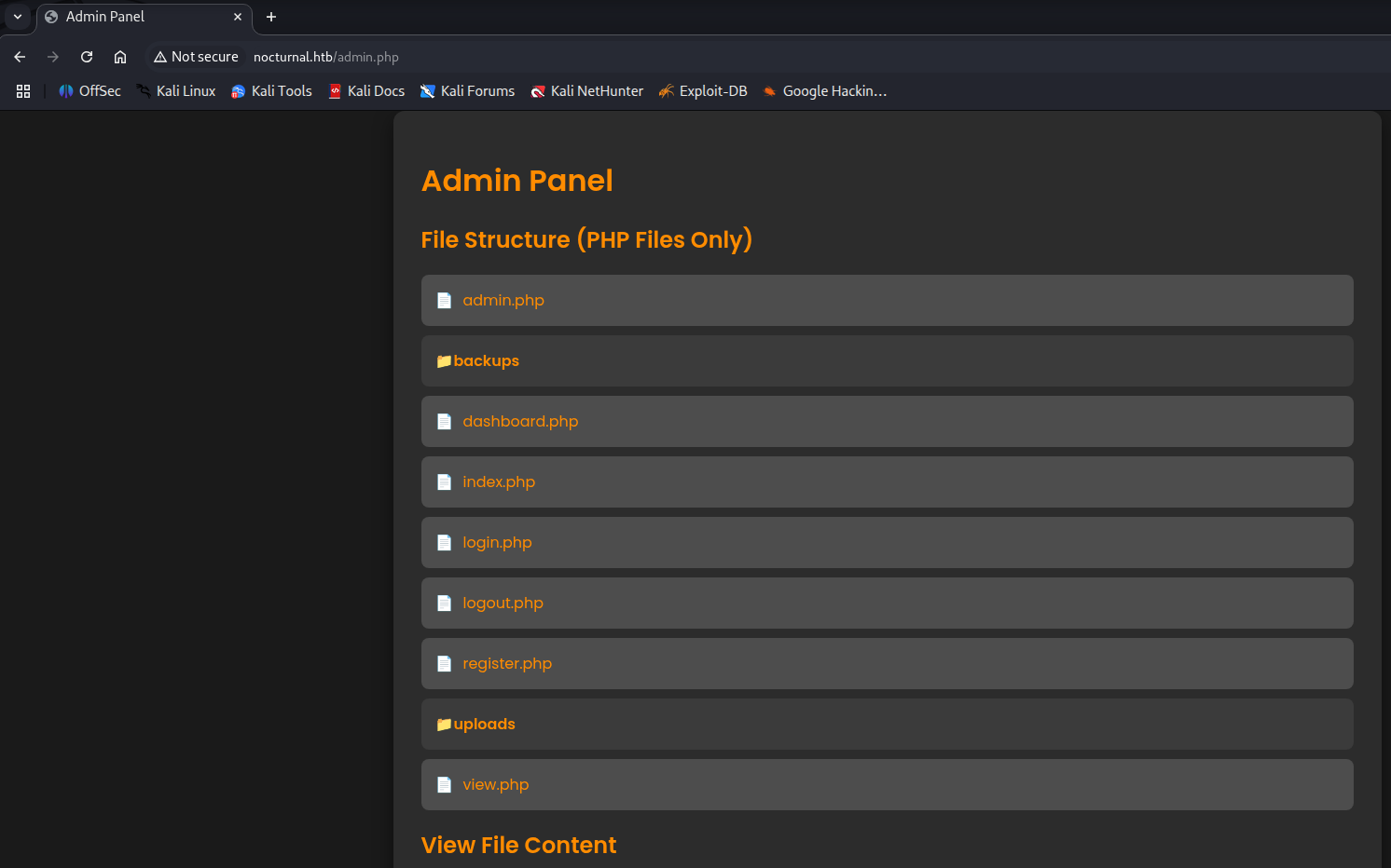 admin panel